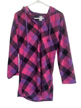 Joe Boxer Womens Pink & Purple Plaid Hooded Fleece Tunic Size Medium